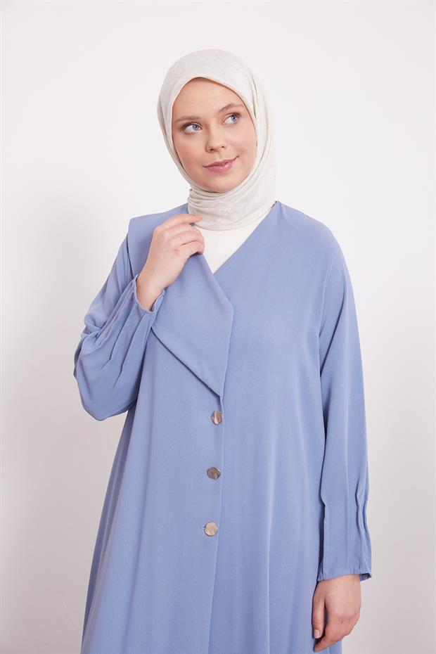 İndigo Gol Düğme Detaylı Ferace