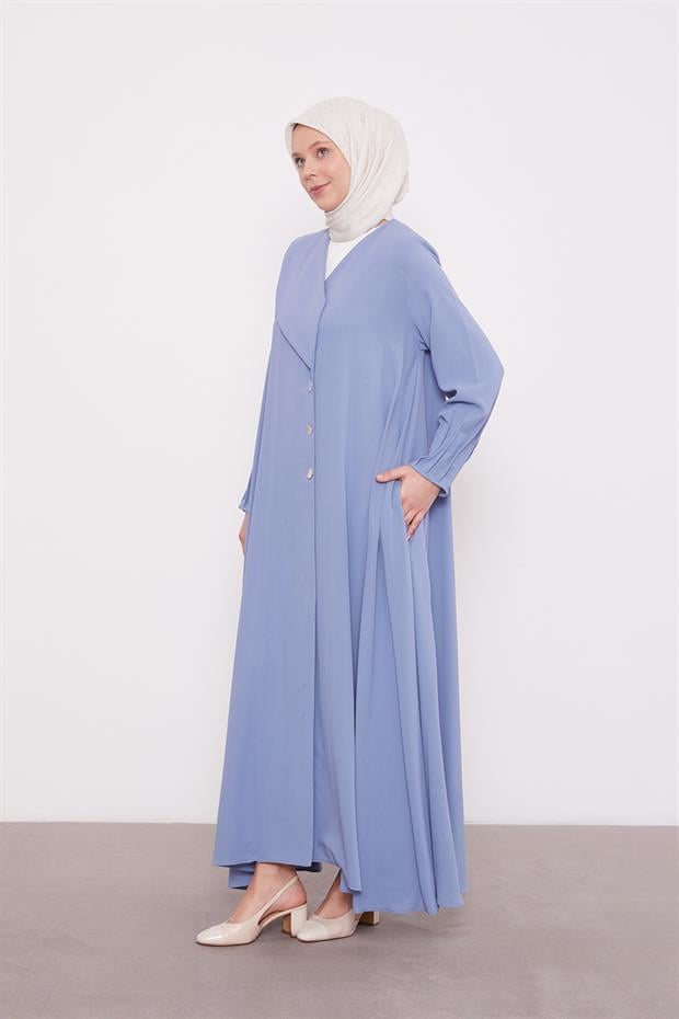 İndigo Gol Düğme Detaylı Ferace