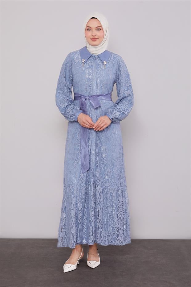 İndigo Gömlek Yaka Ferace