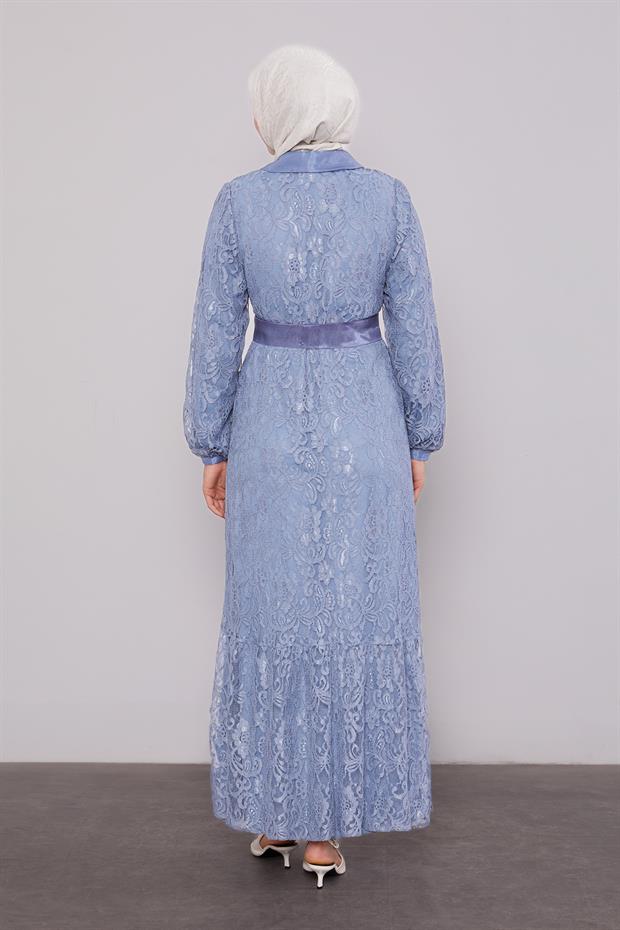 İndigo Gömlek Yaka Ferace