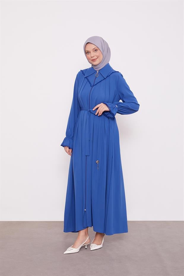 İndigo Gömlek Yaka Ponponlu Ferace