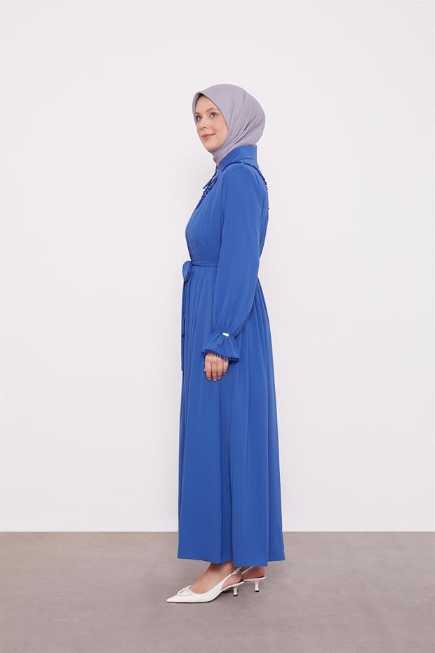 İndigo Gömlek Yaka Ponponlu Ferace