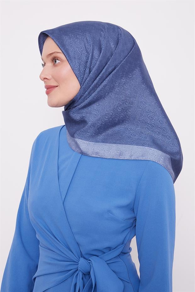 İndigo Halka Desen Monogram Eşarp