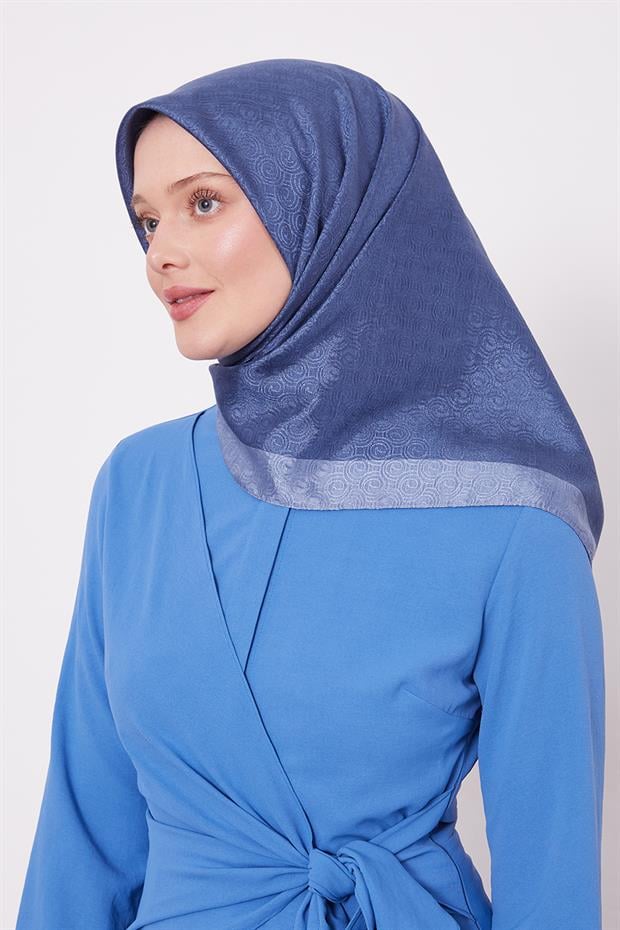 İndigo Halka Desen Monogram Eşarp