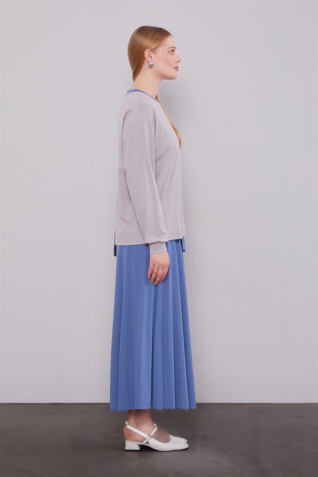 İndigo İki Renkli Asimetrik Etekli Takım