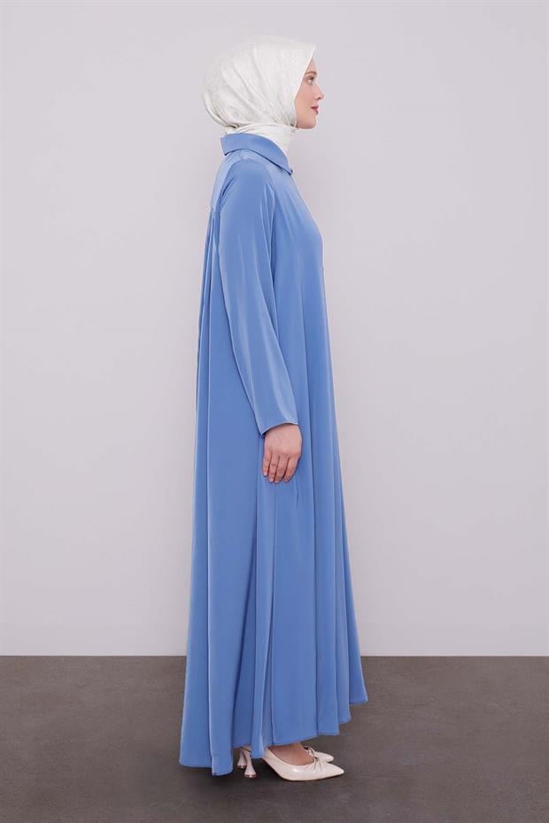 İndigo İkili Düğme Detaylı Ferace