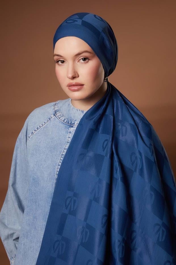 İndigo Kare LVD Baskılı Naia Jakar Şal
