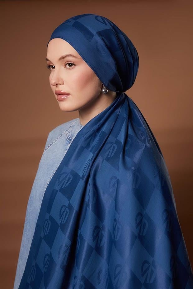 İndigo Kare LVD Baskılı Naia Jakar Şal