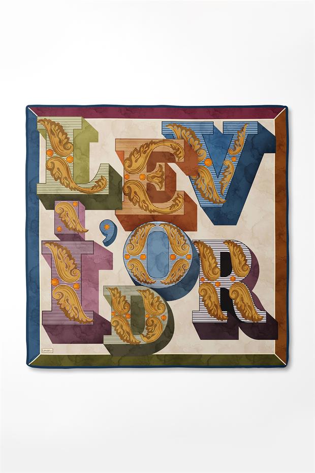 İndigo Karışık Desen Twill İpek Eşarp