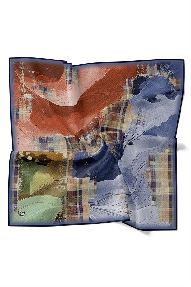 İndigo İnce Çizgi Desen Twill İpek Eşarp