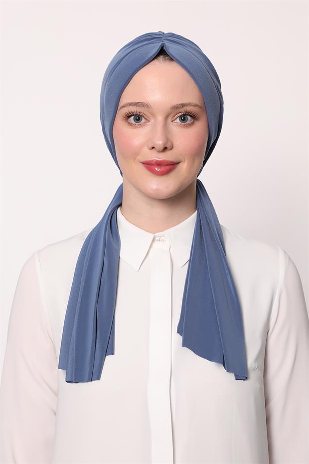 İndigo Kelebek Desen Hazır Şal