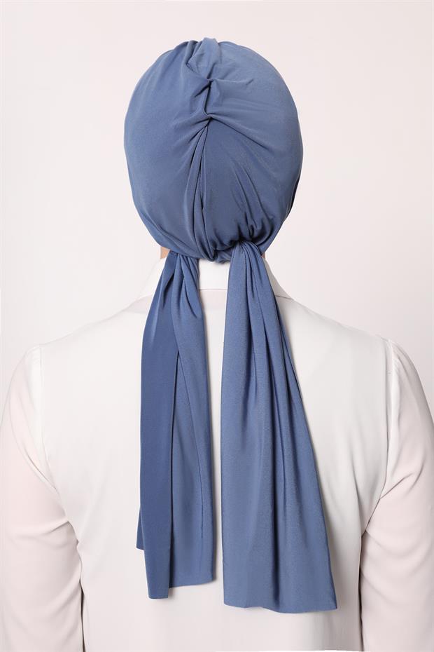 İndigo Kelebek Desen Hazır Şal