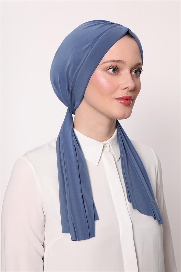 İndigo Kelebek Desen Hazır Şal