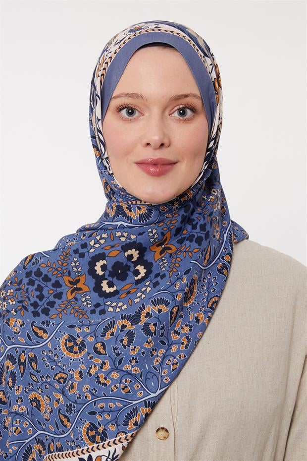 İndigo Kenar Motif Desen Royal Şal