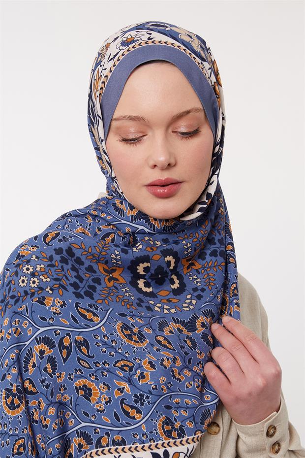 İndigo Kenar Motif Desen Royal Şal