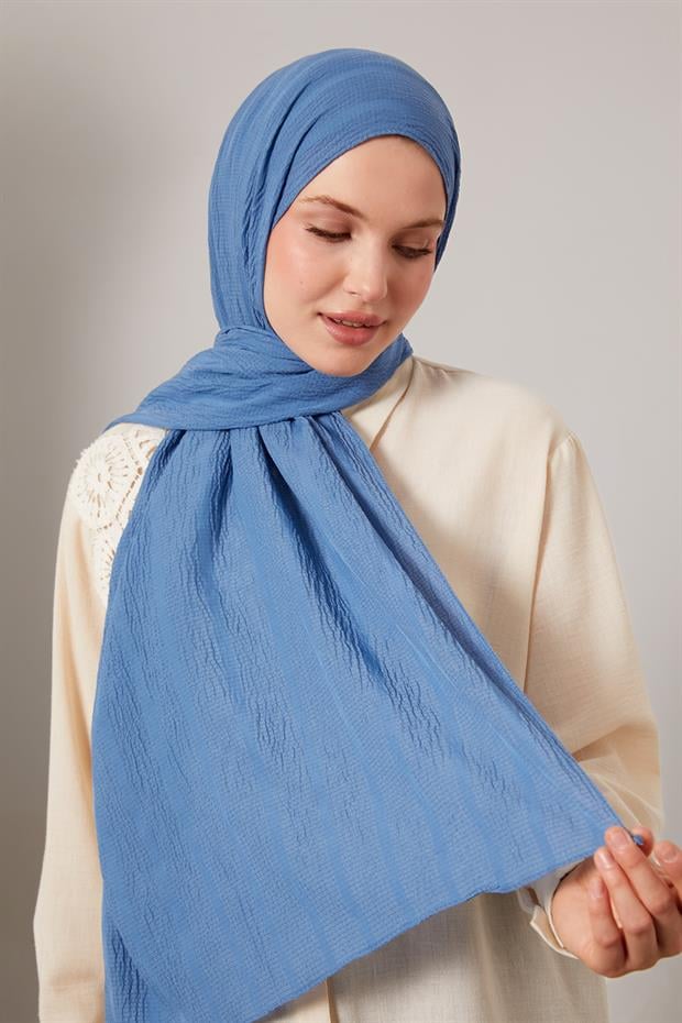 İndigo Kendinden Dokulu Natural Line Şal