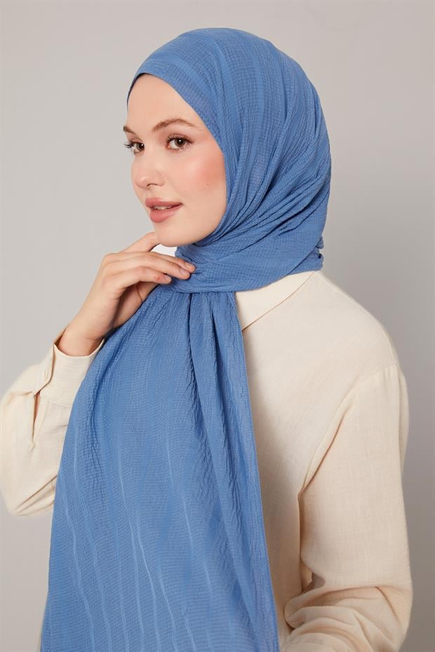 İndigo Kendinden Dokulu Natural Line Şal