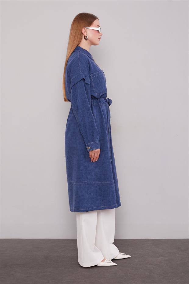 İndigo Kol Detaylı Fermuarlı Kap