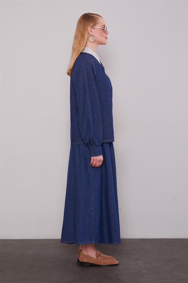 İndigo Kot Etekli Takım