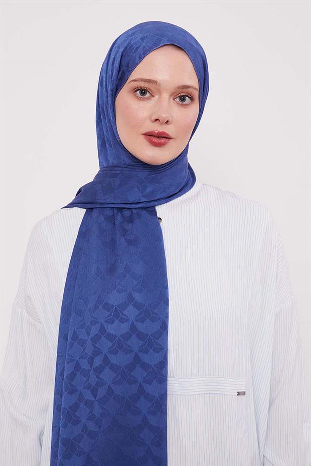 İndigo Kristal Desen Jakar Capri Şal
