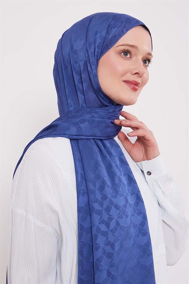 İndigo Kristal Desen Jakar Capri Şal