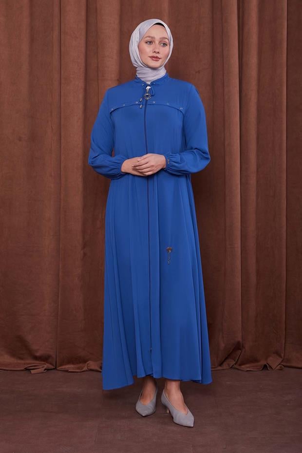 İndigo Kuş Gözü Detaylı Ferace
