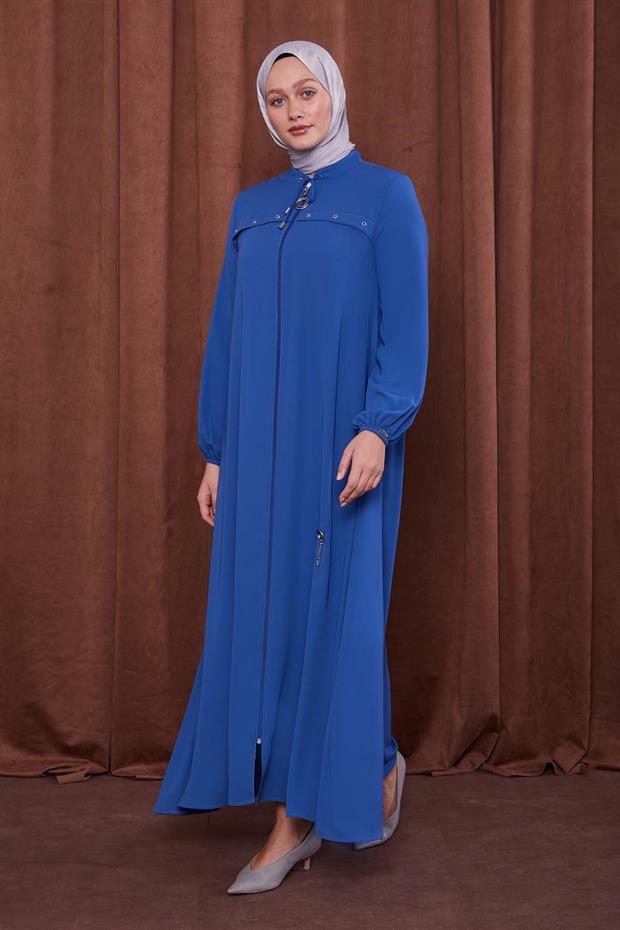 İndigo Kuş Gözü Detaylı Ferace