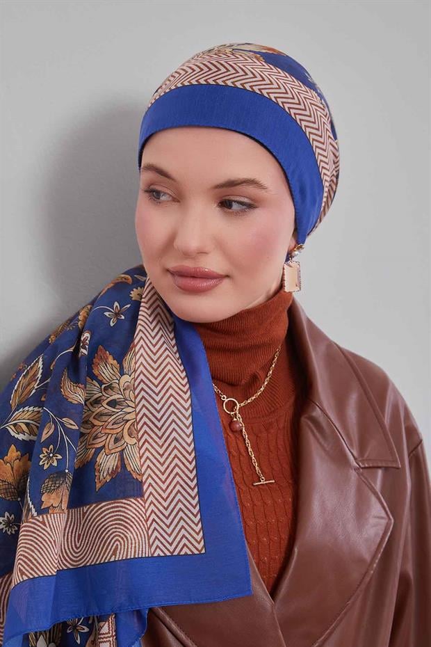İndigo Lale Desen Sport Şal