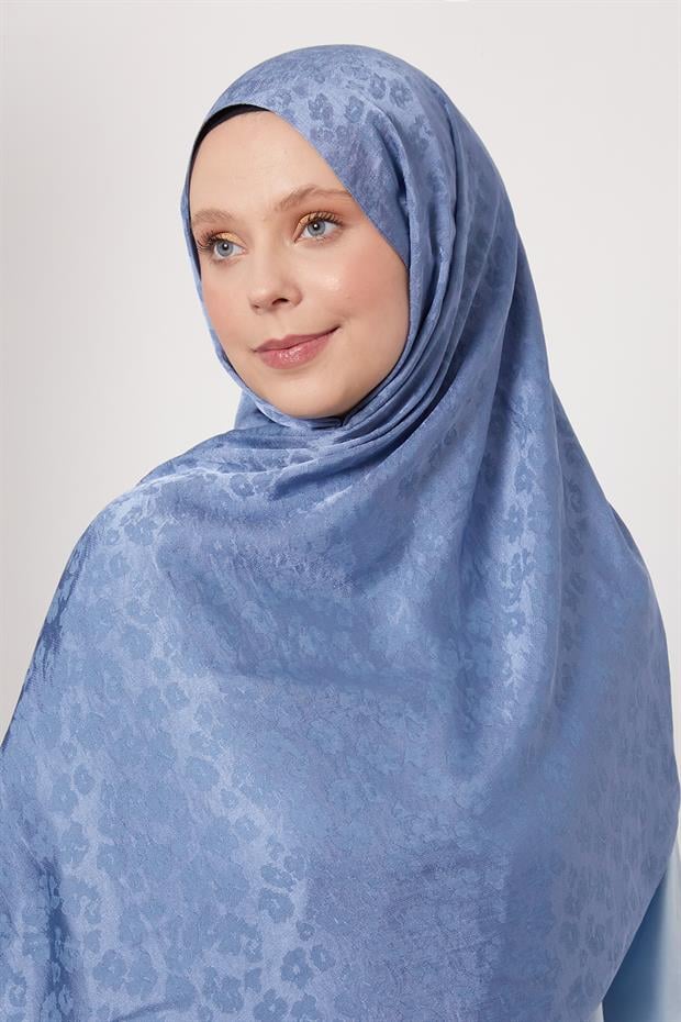 İndigo Leopar Desen İtalyan Jakar Şal