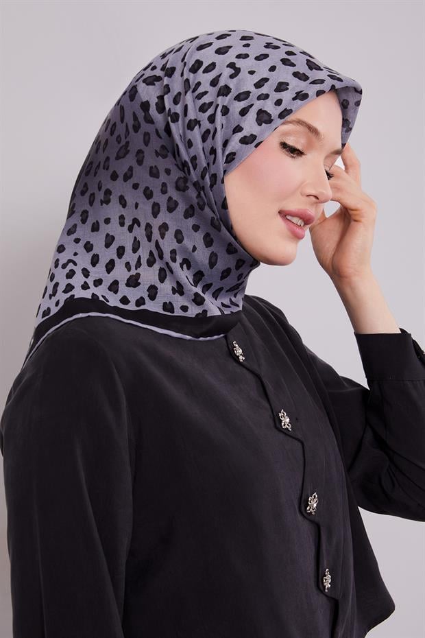 İndigo Leopar Desen Soft Eşarp