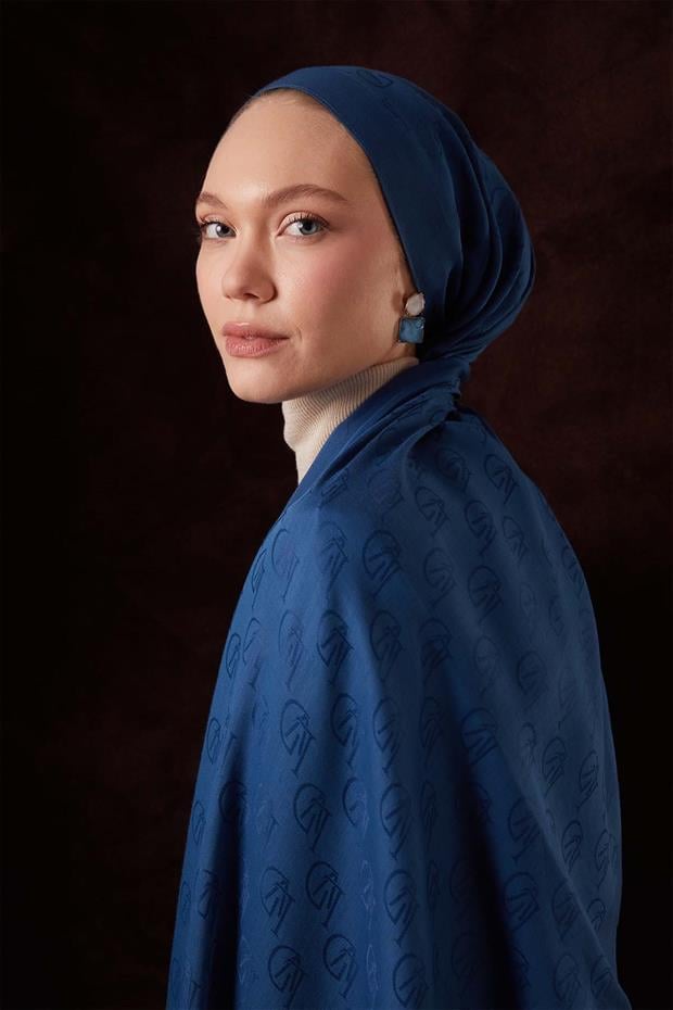 İndigo LVD Baskılı Naia Jakar Şal