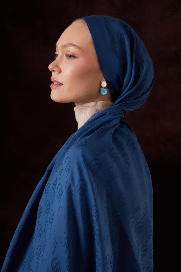 İndigo LVD Baskılı Naia Jakar Şal