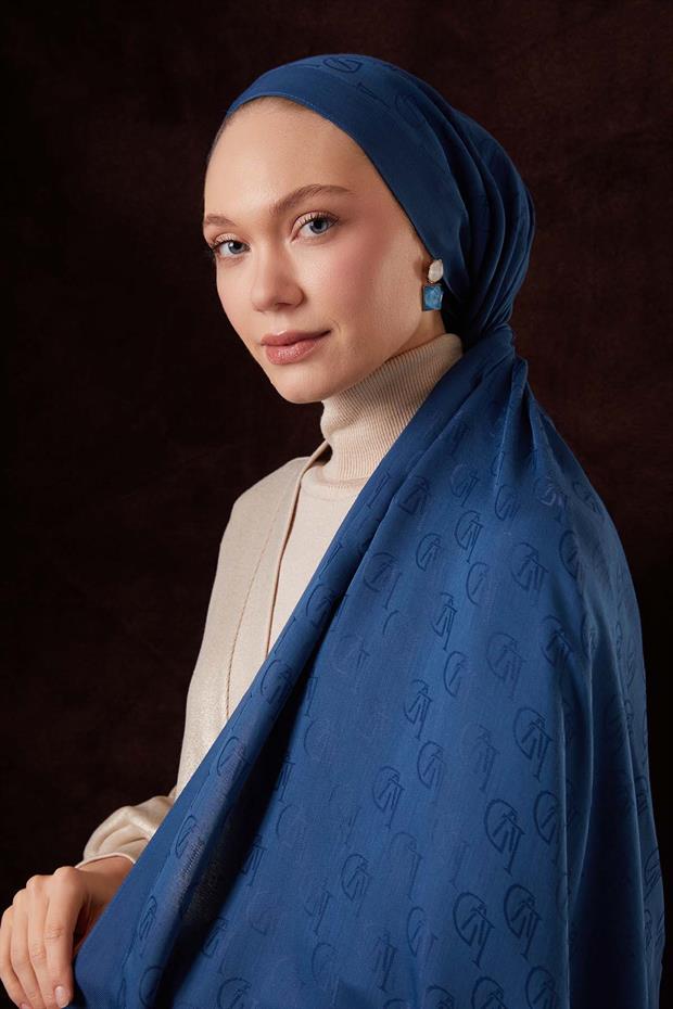 İndigo LVD Baskılı Naia Jakar Şal