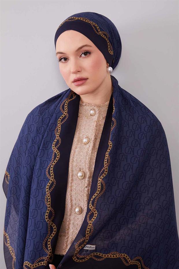 İndigo LVD Baskılı Yün İpek Şal