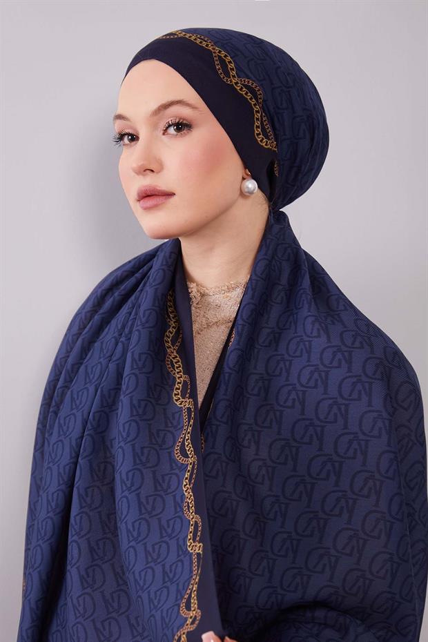 İndigo LVD Baskılı Yün İpek Şal