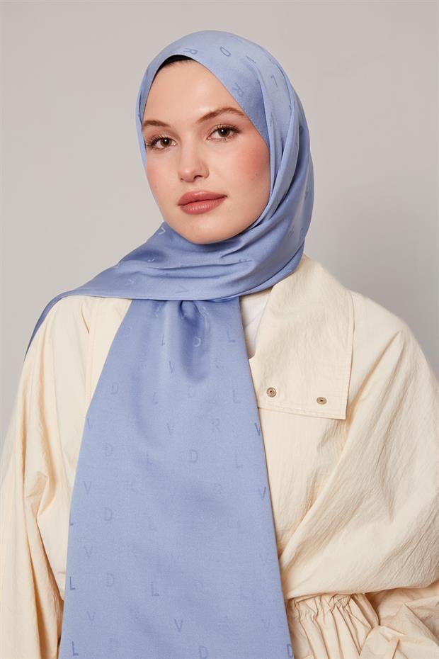 İndigo Mini LVD Baskılı Jakarlı Şal