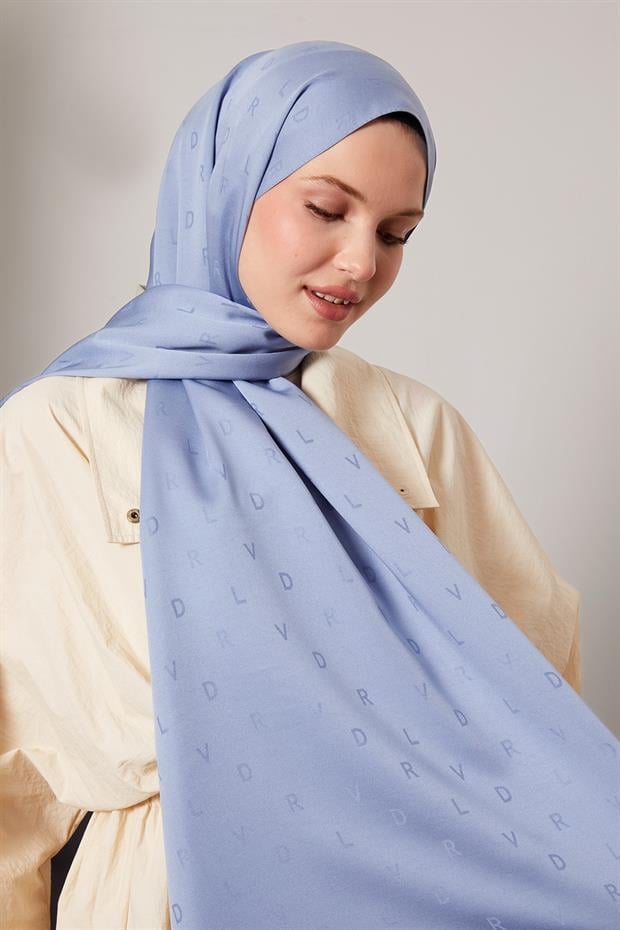 İndigo Mini LVD Baskılı Jakarlı Şal