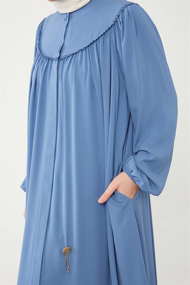 İndigo Omuz Ponpon Yaka Detaylı Ferace