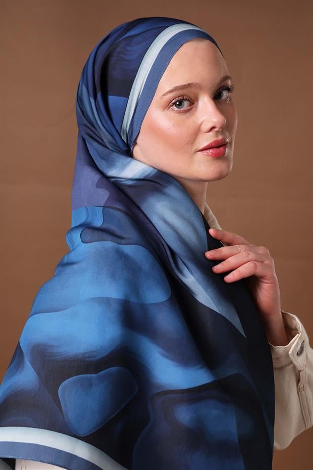 İndigo Parçalı Desen Aura Eşarp