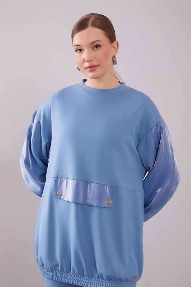 İndigo Parıltılı Şerit Detay İkili Takım