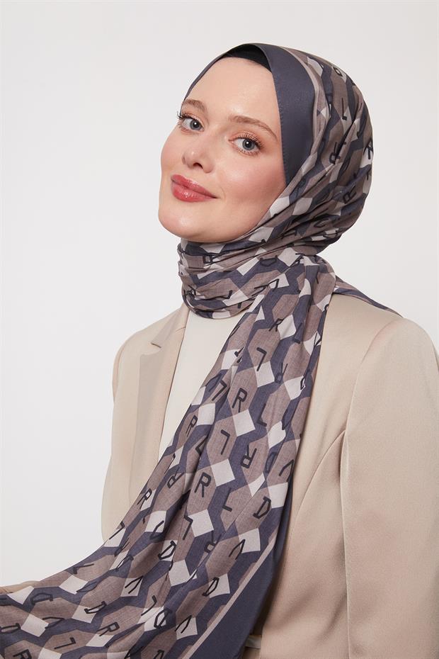 İndigo Petek Desen Love Şal