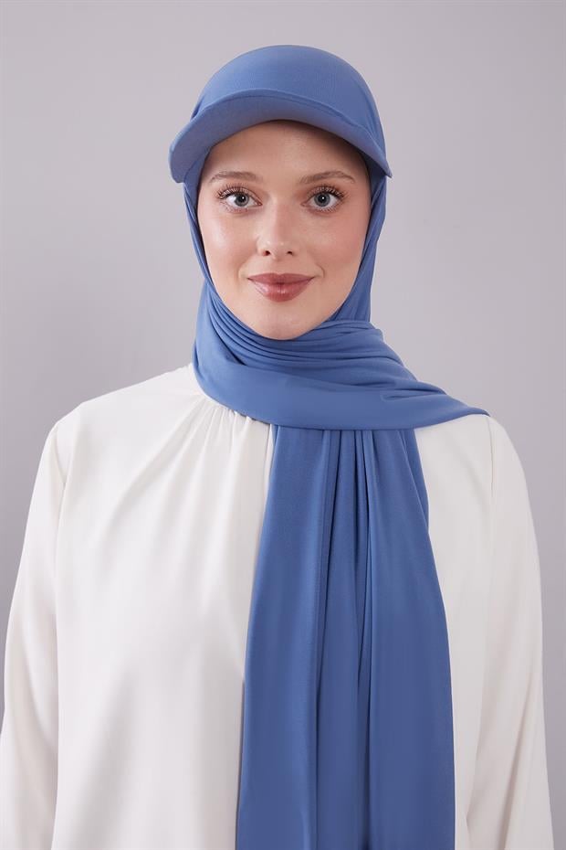 İndigo Pratik Şapkalı Şal