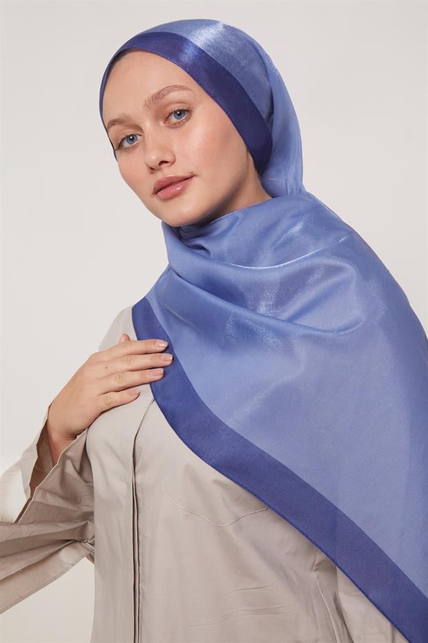İndigo Şerit Desen Kehribar Şal