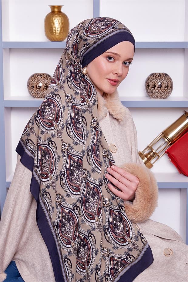 İndigo Soft Etnik Desen Royal Şal