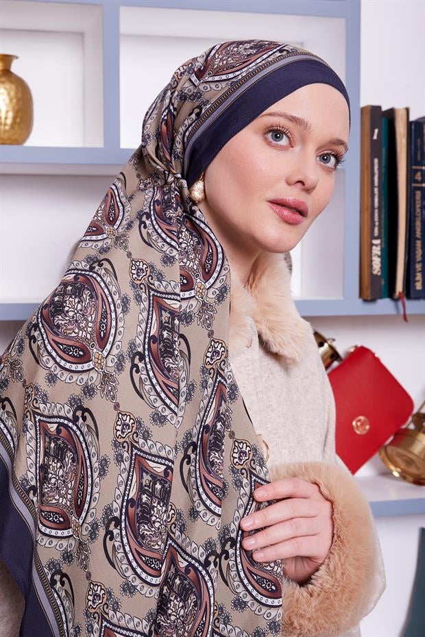 İndigo Soft Etnik Desen Royal Şal