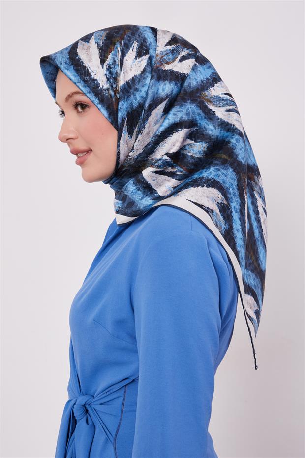 İndigo Yansıma Görünümlü Twill İpek Eşarp