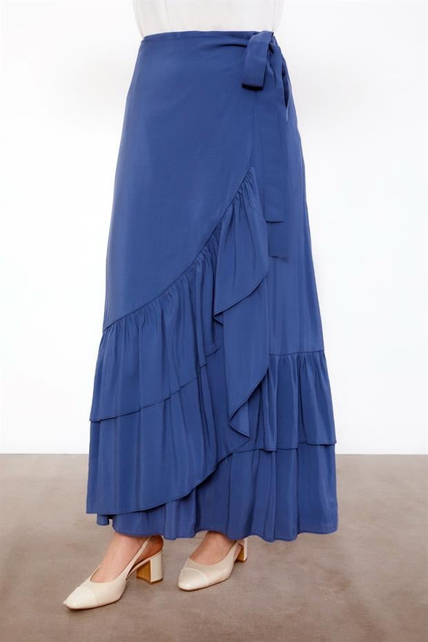 İndigo Yandan Bağlamalı Etek Takım