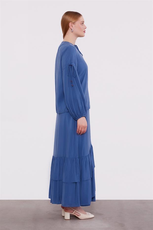 İndigo Yandan Bağlamalı Etek Takım