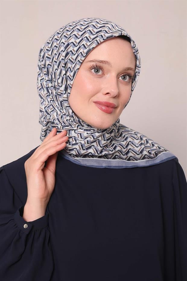 İndigo Zigzag Desen Soft Eşarp