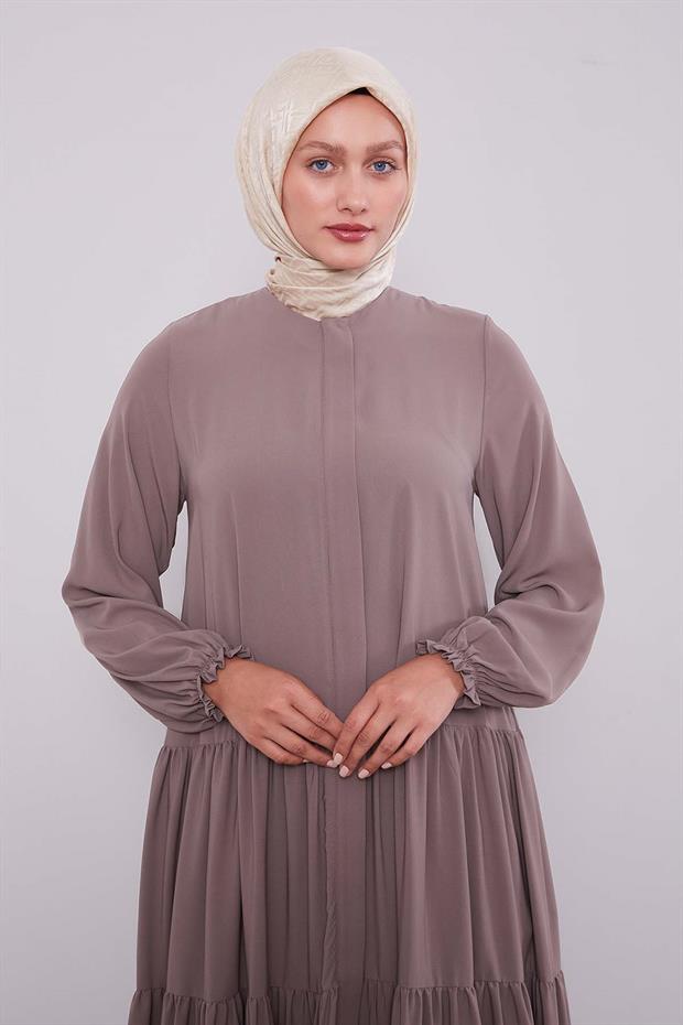 Koyu Vizon Katlı Büzgü Detay Ferace